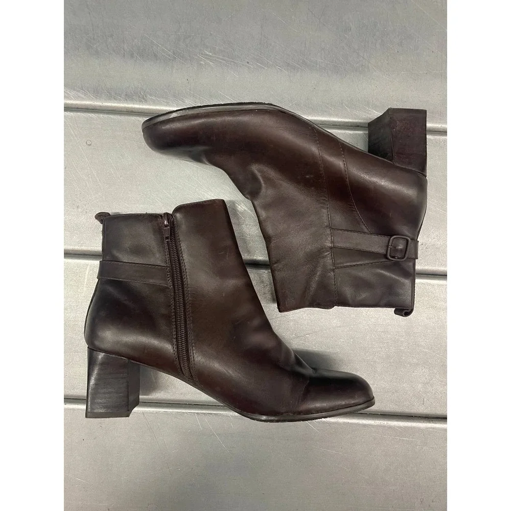 Spring Step Ankle Boots Womens‎ 9.5 Brown Leather Bootie Side Zip